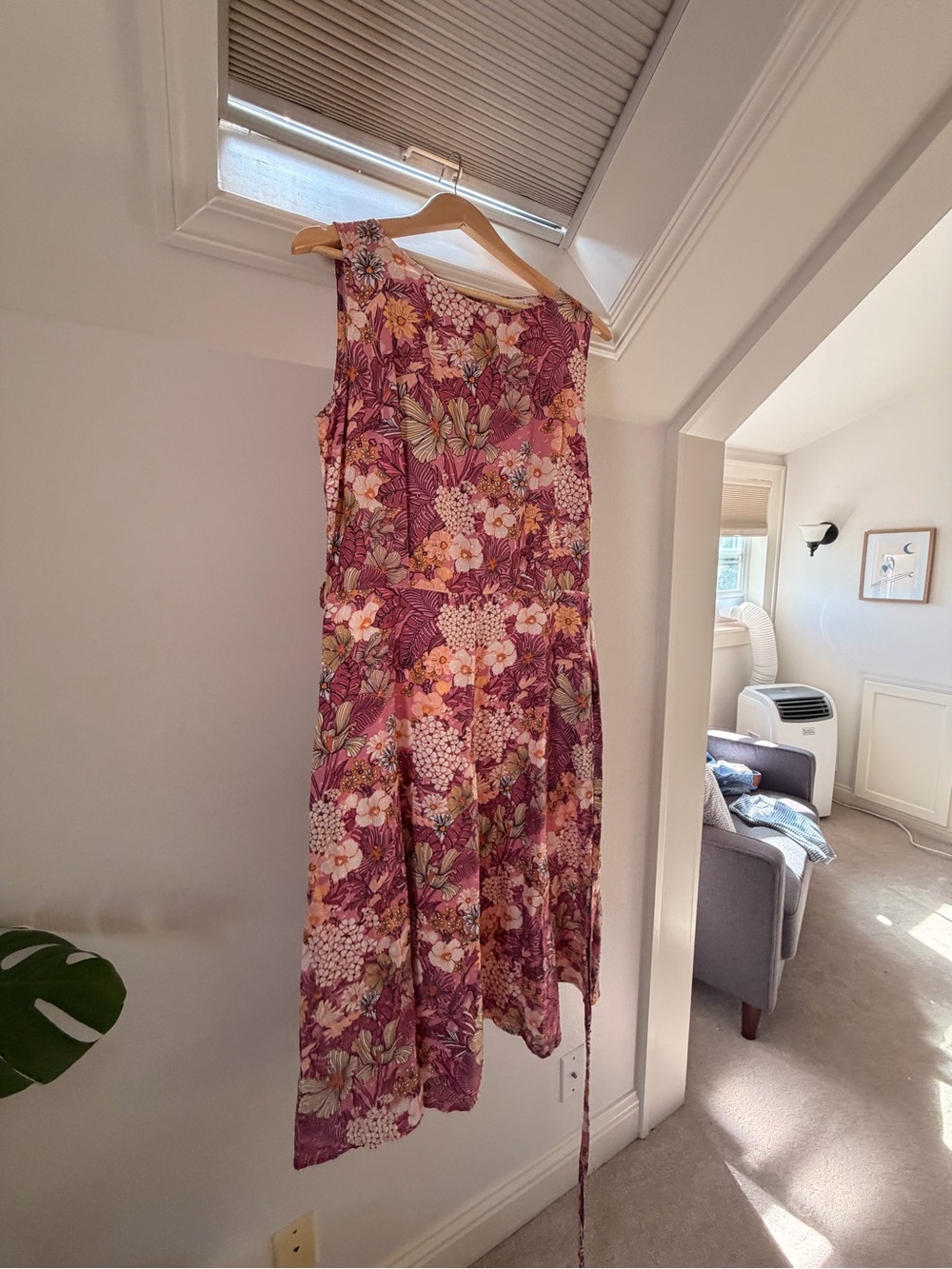 Floral Sleeveless A-Line Dress in Mauve Pink